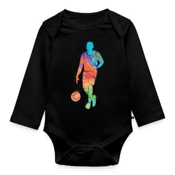 Basketballspieler Dunking Kinder Basketball Jungen - Baby Bio-Langarm-Body - Schwarz - Vorne
