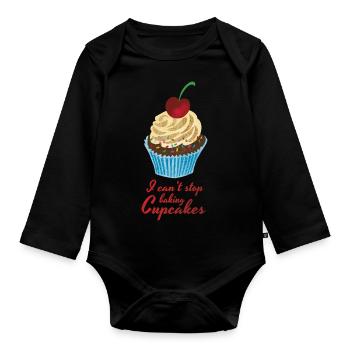 Cupcake baking - Organic Longsleeve Baby Bodysuit - black - Front