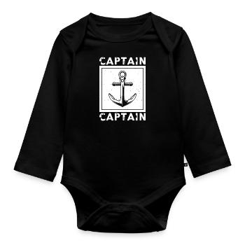 Captain Schiffanker Anker Nordsee Spruch Geschenk - Baby Bio-Langarm-Body - Schwarz - Vorne