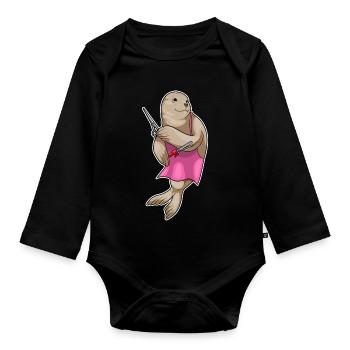 Sceaux-coiffeur Seal - Body Bébé bio manches longues - noir - Devant