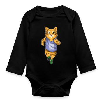 Cat Jogger Jogging Sport - Organic Longsleeve Baby Bodysuit - black - Front