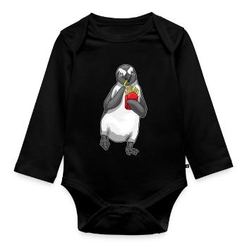 Pinguin Pommes frites - Baby Bio-Langarm-Body - Schwarz - Vorne