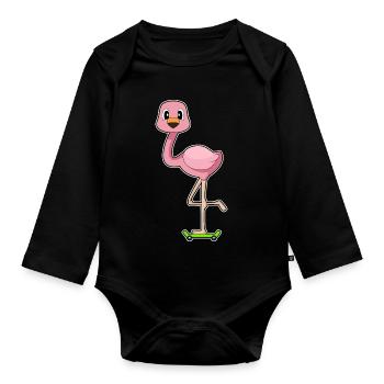 Flamingo Skater Skateboard - Baby Bio-Langarm-Body - Schwarz - Vorne