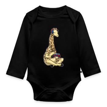 Giraffe Gamer Controller - Baby Bio-Langarm-Body - Schwarz - Vorne