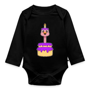 Gâteau d’anniversaire de flamant rose - Body Bébé bio manches longues - noir - Devant