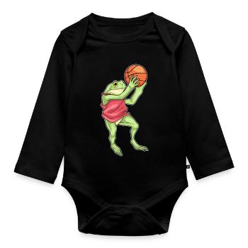 Frog basketball player basketball - Organic Longsleeve Baby Bodysuit - black - Front
