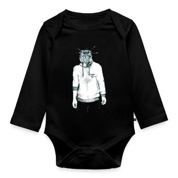 Mensch mit Spinnenkopf im Kapuzenpullover - Baby Bio-Langarm-Body - Schwarz - Vorne