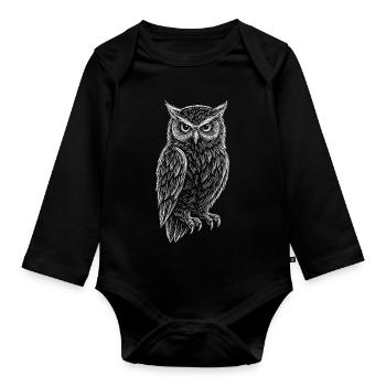 Sketchy Owl – Wisdom of the Night - Organic Longsleeve Baby Bodysuit - black - Front