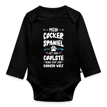 cocker spaniel hund spruch - Baby Bio-Langarm-Body - Schwarz - Vorne