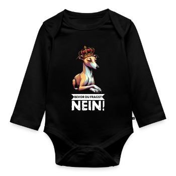 Bevor Du Fragst  Whippet Windhund Whippets  - Baby Bio-Langarm-Body - Schwarz - Vorne