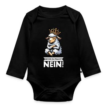 Before you ask: sheep, sheep, shepherd, sheep farmer - Organic Longsleeve Baby Bodysuit - black - Front