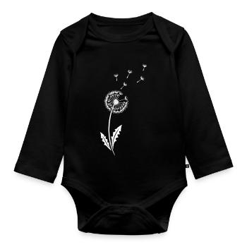 Pusteblume Minimal Design – Löwenzahn Line Art - Baby Bio-Langarm-Body - Schwarz - Vorne