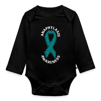 Anaphylaxie Aufklärung - Türkises Band - Baby Bio-Langarm-Body - Schwarz - Vorne