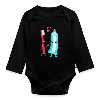 Toothbrush & Toothpaste Pair Gift for Dentists - Organic Longsleeve Baby Bodysuit - black - Front
