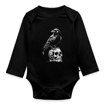Schwarzer Rabe - Totenkopf - Mythologie - Baby Bio-Langarm-Body - Schwarz - Vorne