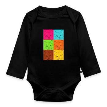 Line Art Katze Pop Art - Baby Bio-Langarm-Body - Schwarz - Vorne