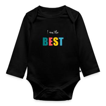 I AM THE BEST. MEILLEUR. HUMOUR. MESSAGE - Body Bébé bio manches longues - noir - Devant