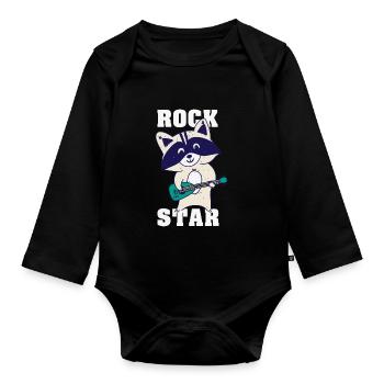 Raccoon Rock Star Guitare Rockin' Music Singer - Body Bébé bio manches longues - noir - Devant