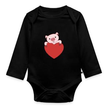 L’amour du cochon - Body Bébé bio manches longues - noir - Devant