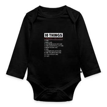 10 Dinge, die ich im Leben will Auto mehr Autos Mechaniker - Baby Bio-Langarm-Body - Schwarz - Vorne