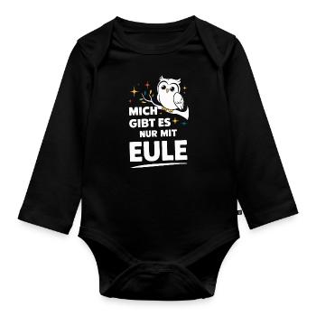 Night Owl Owl Owl Bird - Organic Longsleeve Baby Bodysuit - black - Front