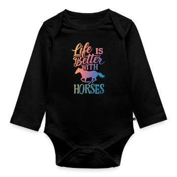 Horse Horse Riding Horse Riding Jumping - Organic Longsleeve Baby Bodysuit - black - Front
