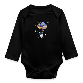 Astronaute Ballons Planète Étoiles Flying Nerd - Body Bébé bio manches longues - noir - Devant