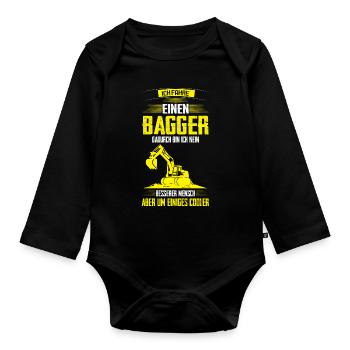Baggerfahrer Bagger Bagger fahren Geschenk - Baby Bio-Langarm-Body - Schwarz - Vorne