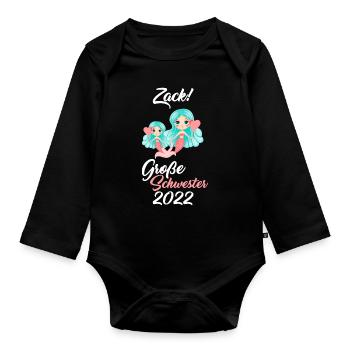 Große Schwester 2022 Meerjungfrau Kinder Geschenk - Baby Bio-Langarm-Body - Schwarz - Vorne
