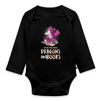 Drache Drache und Buch Drachenliebhaber Geschenk - Baby Bio-Langarm-Body - Schwarz - Vorne