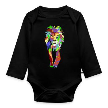 Lion Pop Art - Organic Longsleeve Baby Bodysuit - black - Front