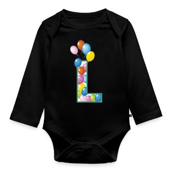 Lettre L ballons - Body Bébé bio manches longues - noir - Devant