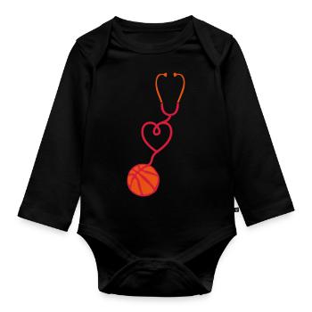 basketball stethoscope coeur love - Body Bébé bio manches longues - noir - Devant