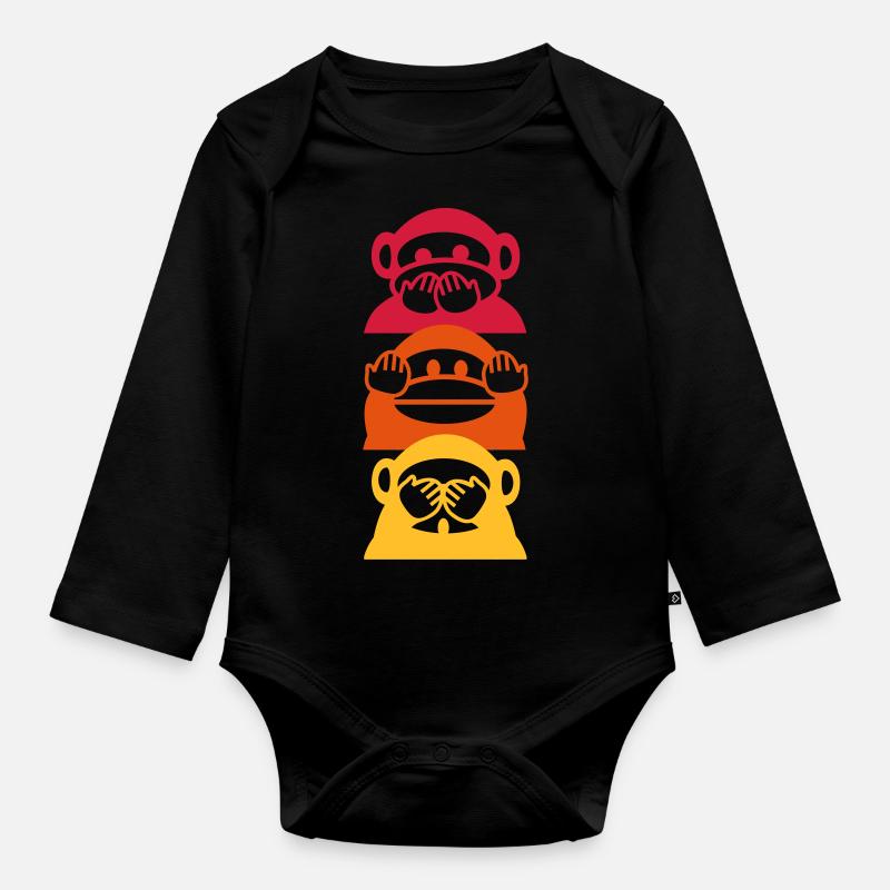 singes de couleur - Body Bébé bio manches longues - noir