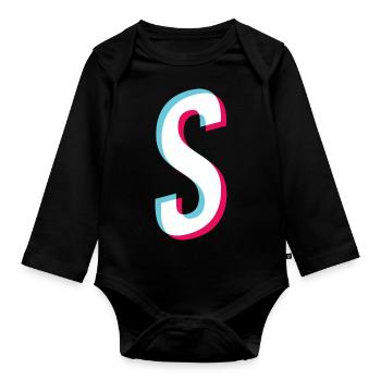 S - letter S - Organic Longsleeve Baby Bodysuit - black - Front