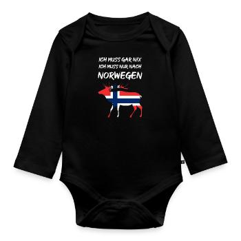 Ich muss gar nix ich muss nur nach Norwegen - Baby Bio-Langarm-Body - Schwarz - Vorne