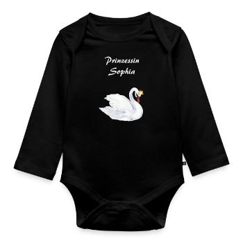 Prinzessin Sophia mit Schwan - Baby Bio-Langarm-Body - Schwarz - Vorne