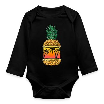 Pineapple Summer Vacation Travel Vacation Hawaii - Organic Longsleeve Baby Bodysuit - black - Front