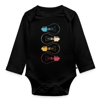 Idea Light Bulb Light Brain Cool Lamp Thinking 2 - Organic Longsleeve Baby Bodysuit - black - Front