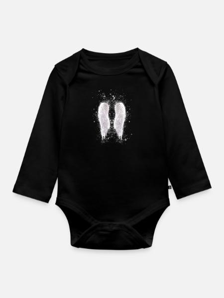 angelwings,flügel,aquarell,engelsflügel,grau - Baby Bio-Langarm-Body - Schwarz
