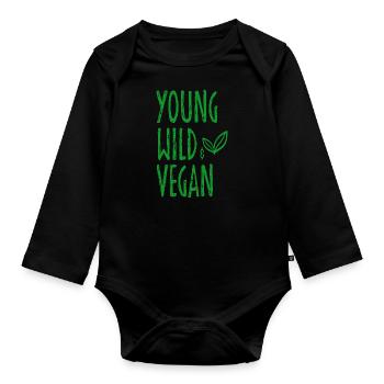 Jung Wild Und Vegan - Pflanzlich Vegetarisch - Baby Bio-Langarm-Body - Schwarz - Vorne
