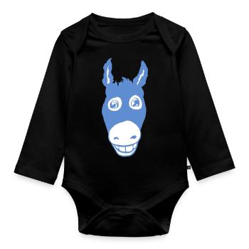 Smiling donkey blue - Organic Longsleeve Baby Bodysuit - black - Front
