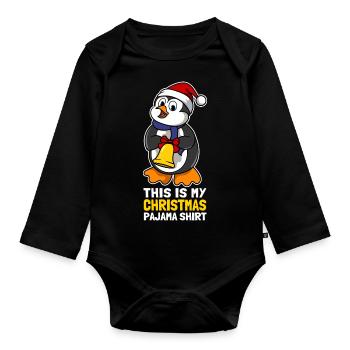 C’est ma chemise de pyjama de Noël Mignon Pingouin - Body Bébé bio manches longues - noir - Devant