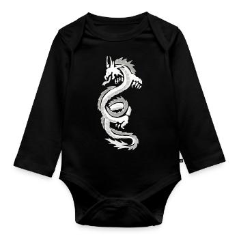 dragon blanc et gris - Body Bébé bio manches longues - noir - Devant