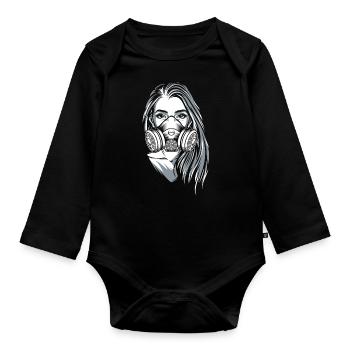 Schöne Frau mit Gasmaske - Rave - Baby Bio-Langarm-Body - Schwarz - Vorne