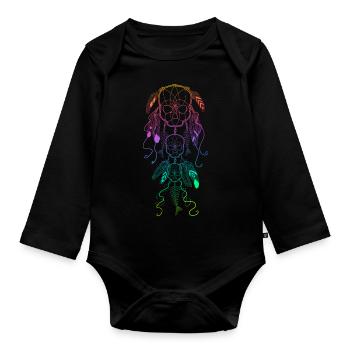 Regenbogen Traumfänger mit Skelettschädeln - Baby Bio-Langarm-Body - Schwarz - Vorne