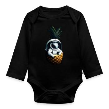 Astronaut in Ananas - Baby Bio-Langarm-Body - Schwarz - Vorne