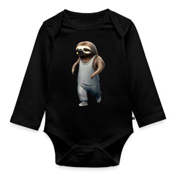 Jogging Sloth Beginner Sport - Organic Longsleeve Baby Bodysuit - black - Front