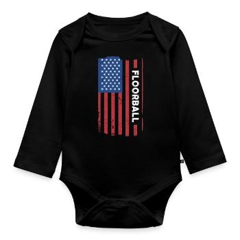 Sport Us Flag Floorball - Baby Bio-Langarm-Body - Schwarz - Vorne