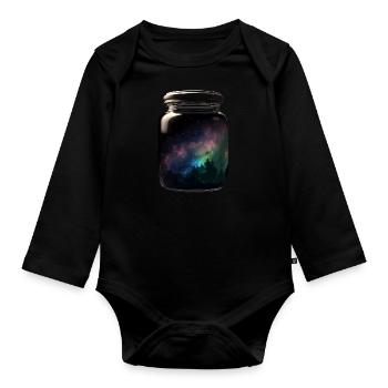 Forest galaxy in glass nature night sky - Organic Longsleeve Baby Bodysuit - black - Front